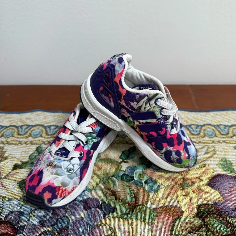 Adidas Torsion ZX Flux Ortholite Kids Floral Sneakers Purple and Pink Size 8K